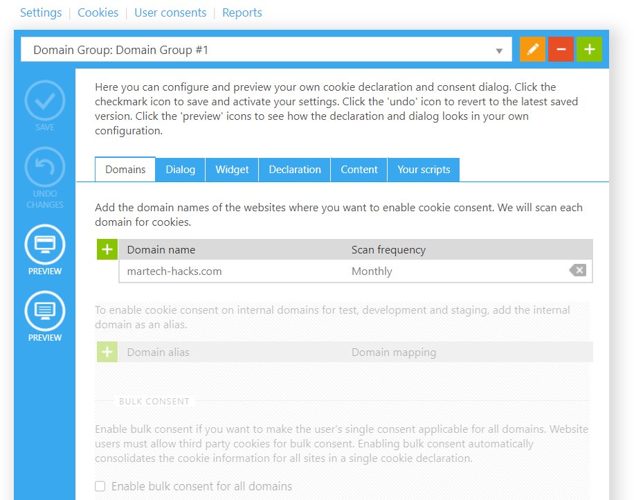 Cookiebot domains section